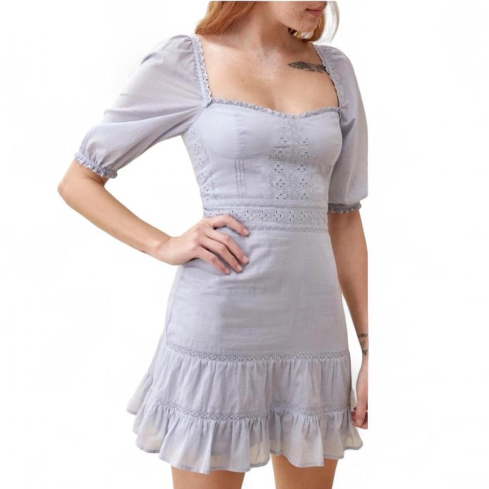 Reformation Paxton Mini dress Mineral Blue periwinkle 2 organic cotton